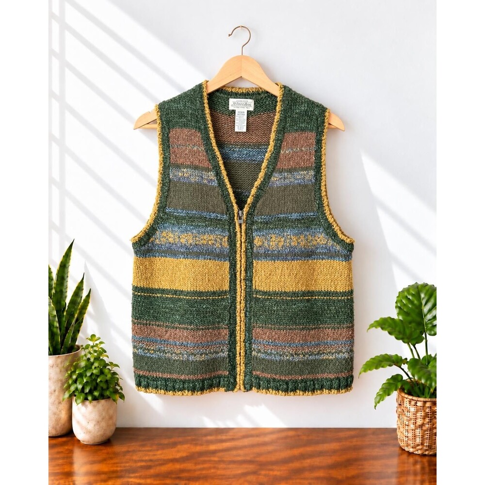 Vintage 90s St. John’s Bay Wool Blend Zip Sweater Vest Fair Isle Medium